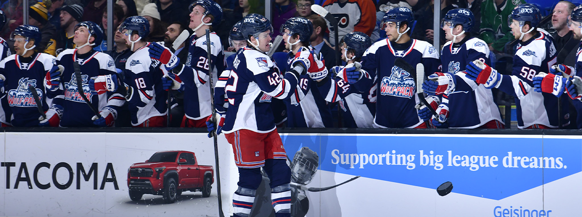 WOLF PACK STRIKE THREE TIMES IN SECOND PERIOD, SCORE 4-3 VICTORY OVER PENGUINS